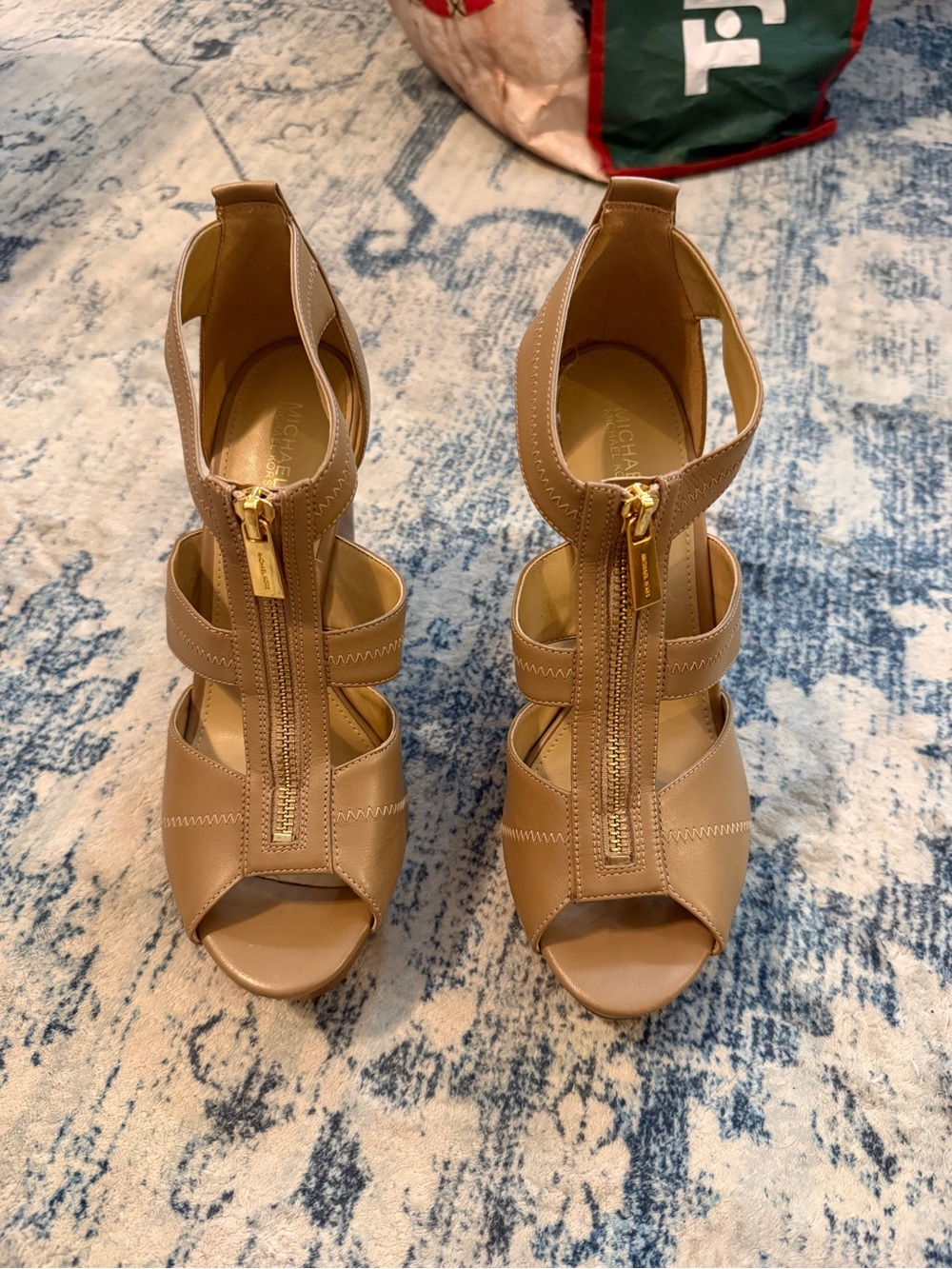 Michael Kors Nude Tan Zip-Strap Leather Heels